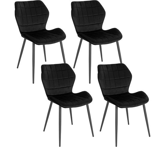 4x Chaises Salle À Manger-chaise De Cuisine En Velours-assise Rembourrée-pieds En Métal-noir