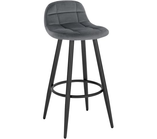Tabouret De Bar Moderne.chaise De Cuisine Haute En Velours+métal.hauteur D'assise 70 cm.gris Foncé.