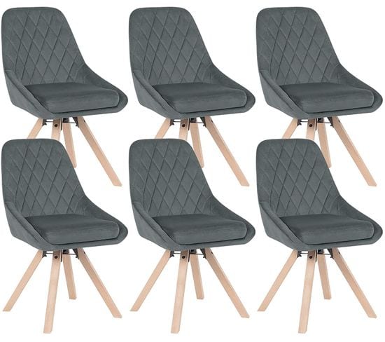 6x  Chaises De Salle À Manger-chaise De Cuisine En Velours-pieds En Bois Massif-gris Foncé