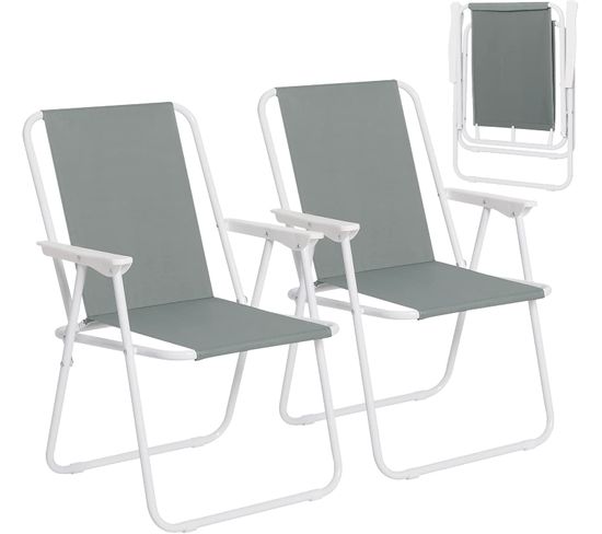 Lot De 2 Chaises De Camping Pliante Avec Dossier Portables Et Légères-chaise De Pêche-gris Foncé
