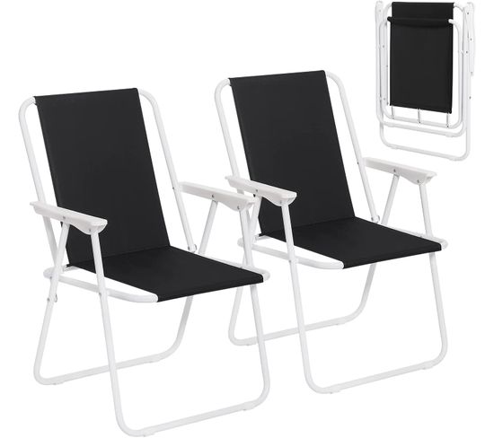 Lot De 2 Chaise De Camping Pliante-chaise Pliable Légère L'extérieur-chaise De Pêche-noir