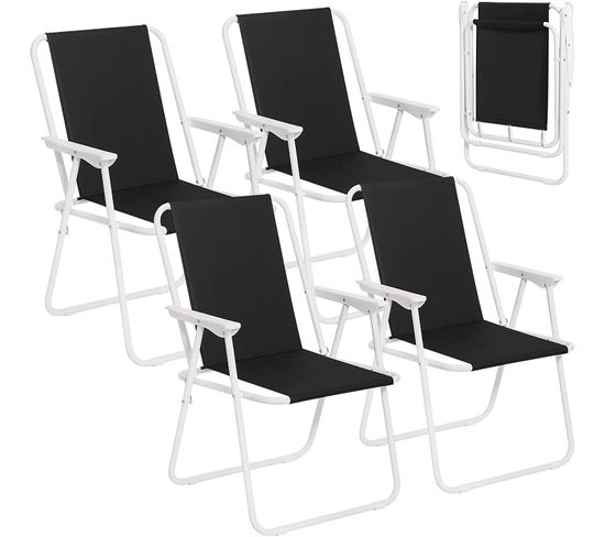 Lot De 4 Chaise De Camping Pliante-chaise Pliable Légère L'extérieur-chaise De Pêche-noir
