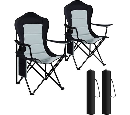 Chaise De Camping Pliable  Lot De 2 - Chaise De Pêche - Chaise De Jardin Exterieur. Noir+gris Clair