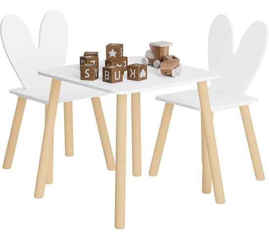 Table Et 2 Chaises Pour Enfants En Mdf + Bois Massif Blanc