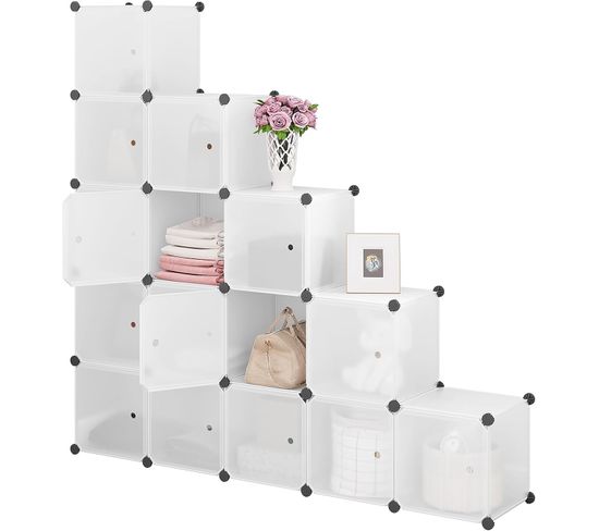 Armoire De Rangement Modulable.étagère Rangement Plastique.meuble Cube Avec Portes.15 Casiers.blanc