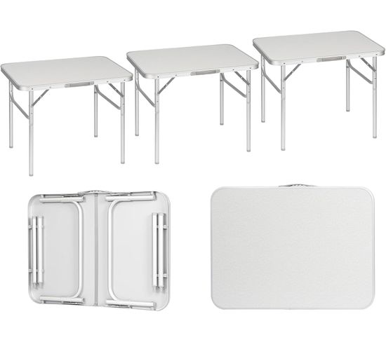 Lot De 3 Table De Camping Pliable En Aluminium+mdf,table De Jardin Exterieur,hauteur Réglable,blanc