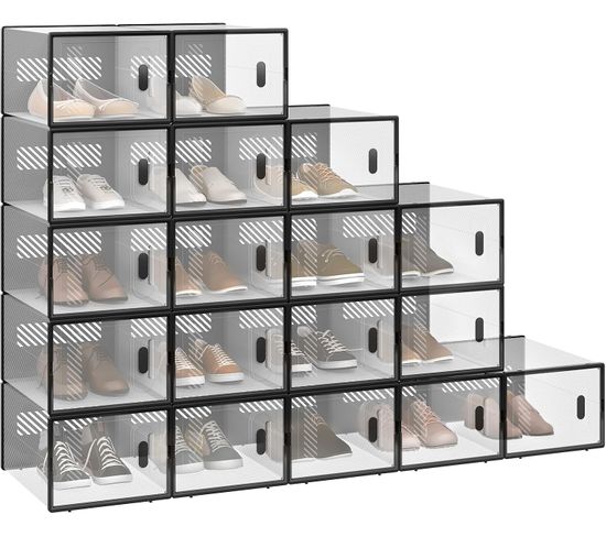 18 X Boîtes à Chaussure,meuble Chaussures En Plastique,empilable,transparente