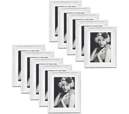 Lot De 10 Cadre Photo En Mdf,cadre Photo Baroque,pour Le Mur Ou La Table,13x18cm,blanc