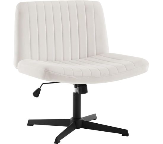 Chaise De Bureau En Velours,fauteuil Relax Sans Roulettes,pivotant,hauteur Réglable,crème Blanc