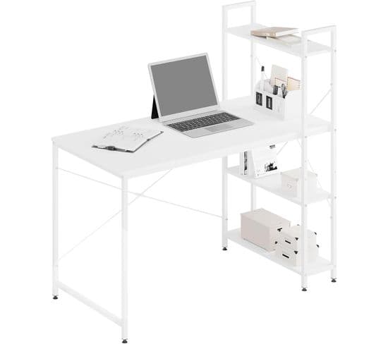 Table De Bureau Avec Rangement En Bois D'ingénierie Et Métal.bureau D'ordinateur.120x64x120cm.blanc
