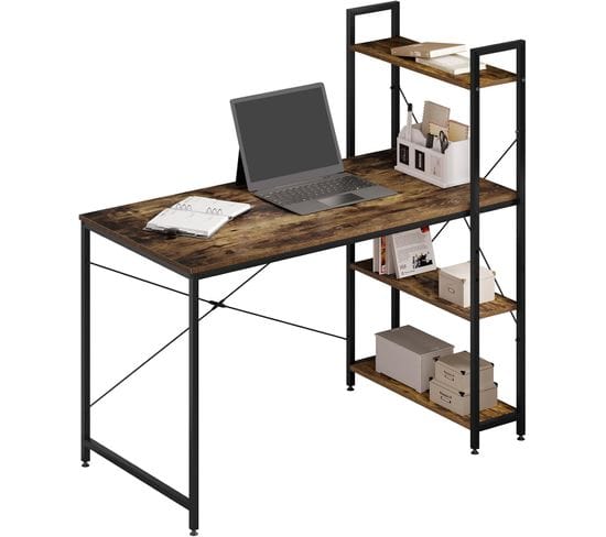 Table De Bureau En Bois D'ingénierie+métal.bureau D'ordinateur.120x64x120cm.marron Rustique+noir