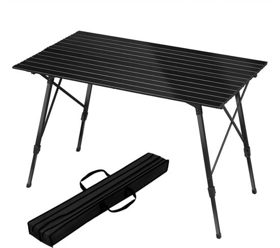 Table Pliante De Camping En Aluminium,table De Pique-nique,hauteur Réglable,120x68,5cm,noir