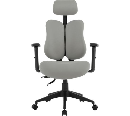 Chaise De Bureau En Tissu Maille,fauteuil Bureau Pivotante Avec Double Dossier Et Appui-tête,gris