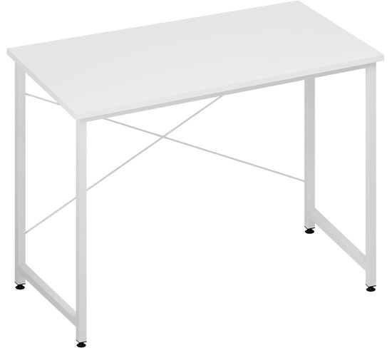 Bureau De Travail,table D'ordinateur Avec Piétement Métallique,en Bois Composé,100x75x50cm,blanc