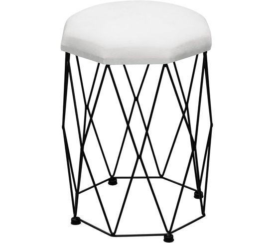 Tabouret Coiffeuse Rembourré En Velours,chaise Coiffeuse,cadre En Métal,30x30x44,5cm,blanc+noir