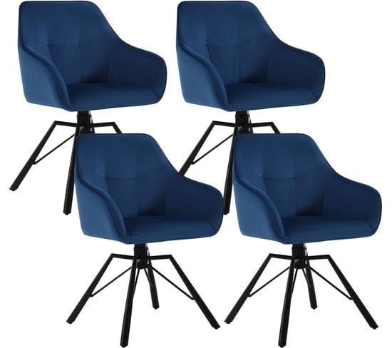 Lot De 4 Chaise Pivotante à 360°,chaise Salle à Manger Rembourrée,scandinave,en Velours,bleu