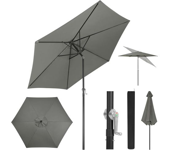 Parasol De Jardin,240cm,parasol Inclinable Avec Manivelle,hexagonal,tissu Anti-uv 180g/m²gris Foncé
