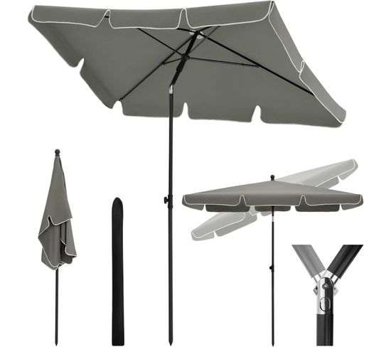 Parasol De Jardin Inclinable,rectangulaire,hauteur Réglable,protection Uv,180g/m²,2x1,2m,gris Foncé