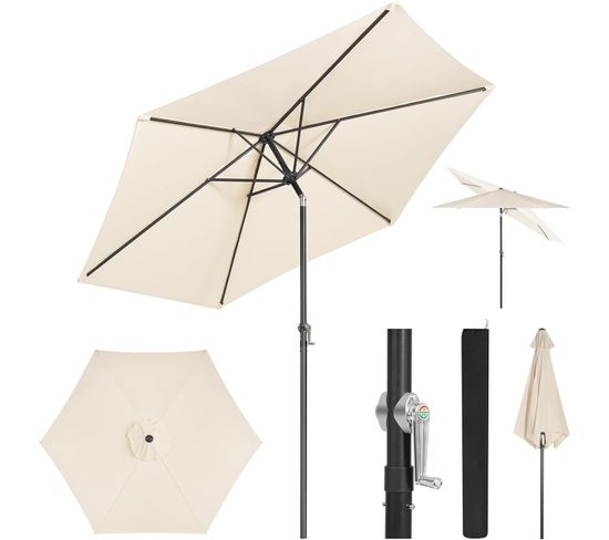 Parasol De Jardin,240cm,parasol Inclinable Avec Manivelle,hexagonal,tissu Anti-uv 180g/m²,beige