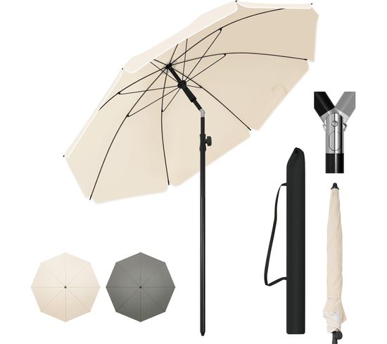 Parasol De Jardin,175cm,fonction D'inclinaison+hauteur Réglable,anti-uv,sac De Rangement,beige
