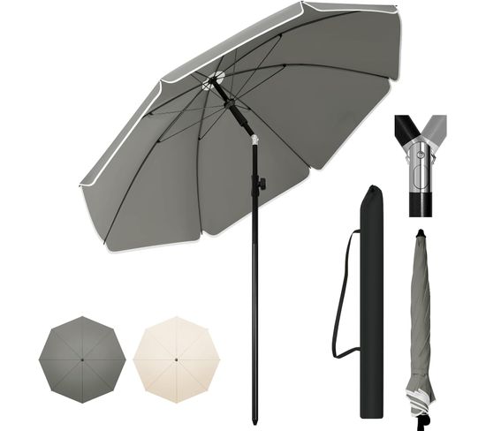 Parasol De Jardin,175cm,fonction D'inclinaison+hauteur Réglable,anti-uv,sac De Rangement,gris Foncé