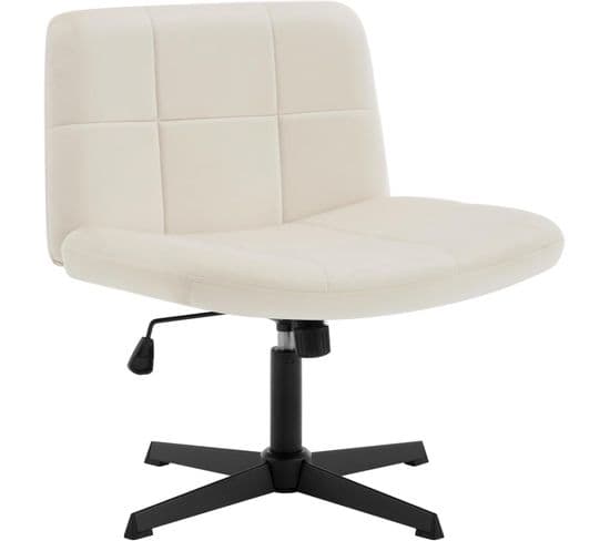 Chaise De Bureau Sans Roulettes,ergonomique,chaise Pivotante En Velours,hauteur Réglable,crème