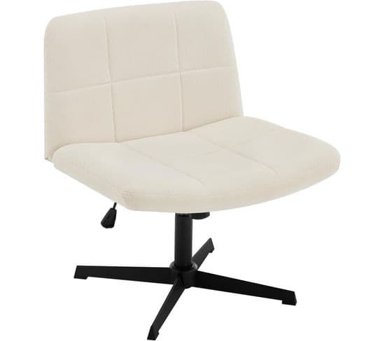 Chaise De Bureau Sans Roulettes,chaise Pivotante En Velours Côtelé,hauteur Réglable,crème