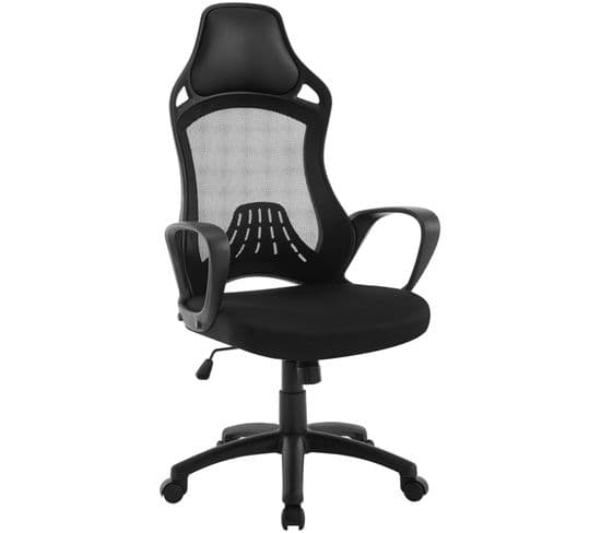Chaise De Bureau,chaise D'ordinateur,avec Appui-tête En Pu,pivotante,hauteur Réglable,noir