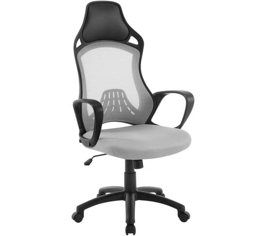Chaise De Bureau,chaise D'ordinateur,avec Appui-tête En Pu,pivotante,hauteur Réglable,gris