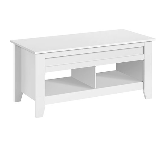 Table De Basse Relevable Extensible, Table De Salon Fonctionnelle, 104 X 49 X 62 Cm Blanc
