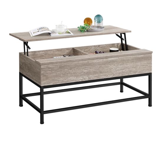 Table Basse De Salon Avec Plateau Relevable 102x51x48cm Gris