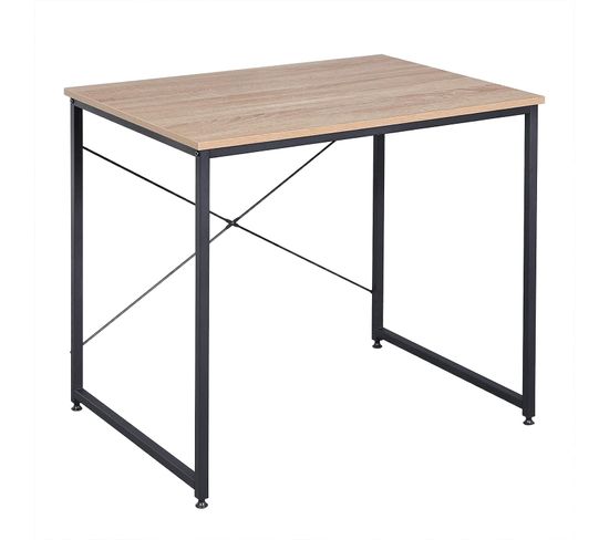 Table De Travail En Acier+Bois.Bureau D’ordinateur Avec Étagère.80x60x70 cm.7.34kg.Noir+Chêne Clair