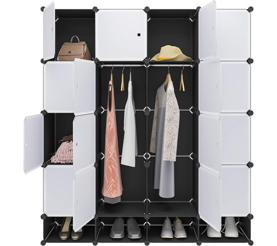 Armoire Plastique.étagère De Rangement Diy Pour Le Stockage De Vêtements/livres.14 Cubes.noir Blanc