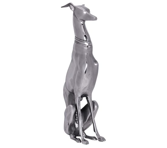 Décoration Design Chien Aluminium Argenté Sculpture Lévrier Chien Statue