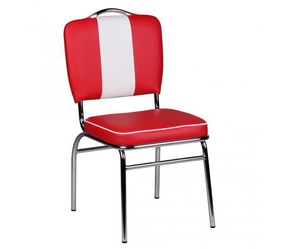 Chaise De Salle à Manger 47x90x45cm Rembourrée American Diner rouge et blanc