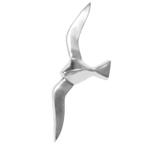 Deco Mouette Oiseau Argent Poli Aluminium Métal Design Moderne Vivant Maritim Animaux