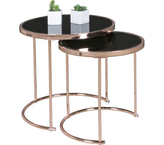 Table Gigogne Lot De 2 Verre / Métal Table Basse Table D'appoint Rond