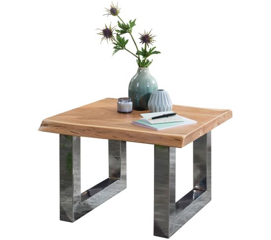 Table Basse Bois Massif Métal 58x40x60 cm Table D'appoint Table De Salon