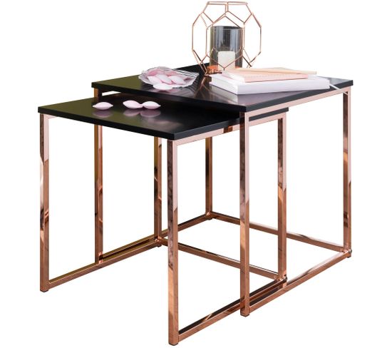 Table Gigogne Lot De 2 Bois / Métal Table Basse Table D'appoint Design
