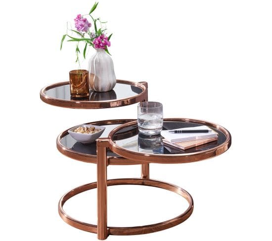 Table Basse Verre / Métal Ø 58cm Table D'appoint Table De Salon Rond