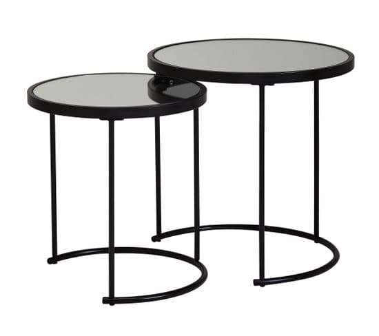 Table Basse Table D'appoint Ronde En Verre Miroir Noir En 2 Parties