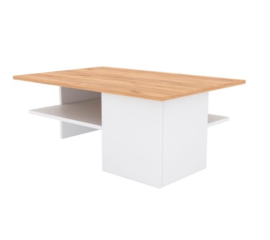 Table Basse En Bois Moderne Blanc Plateau Chêne 90 X 35,5 X 60 Cm