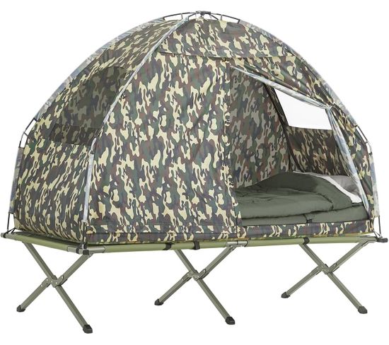 Tente De Camping Pliable 4en1 Avec Tente, Lit En Alu, Sac De Couchage, Matelas Gonflable, Ogs32-tn