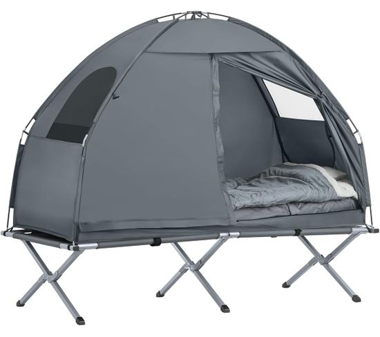 Tente De Camping Pliable 4en1 Avec Tente, Lit En Alu, Sac De Couchage, Matelas Gonflable, Ogs32-hg
