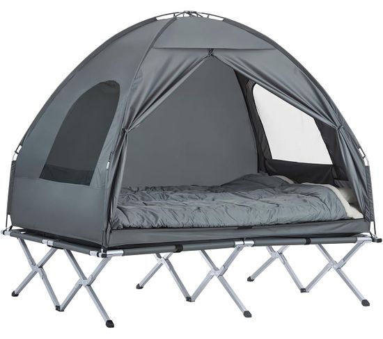 Tente De Camping Pliable 4en1 Avec Tente, Lit En Alu, Sac De Couchage, Matelas Gonflable, Ogs32-l-hg