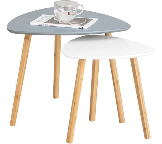 Tables Basses Gigognes Table Café Table D'appoint – Set De 2, Gris Et Blanc, Fbt74-hg
