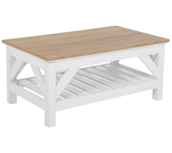 Table Basse Bois Clair/blanc 100 X 60 Cm Savannah