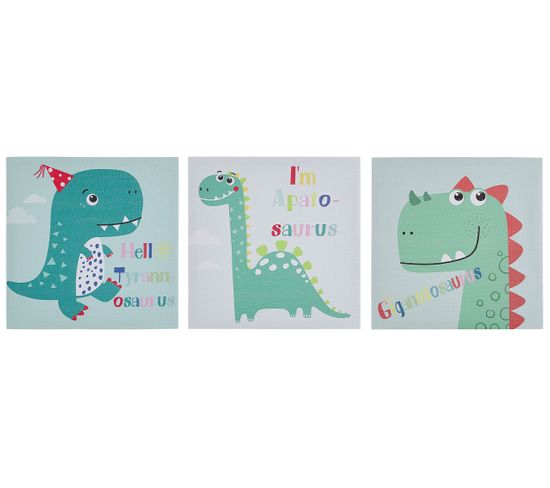 Set De 3 Toiles Imprimées Motif Dinosaures Multicolores 30 X 30 Cm Bingui
