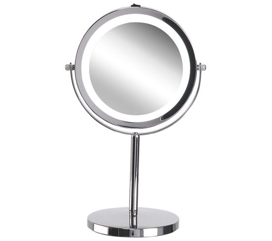 Miroir De Table Grossissant Avec LED Ø 20 Cm Argenté Verdun