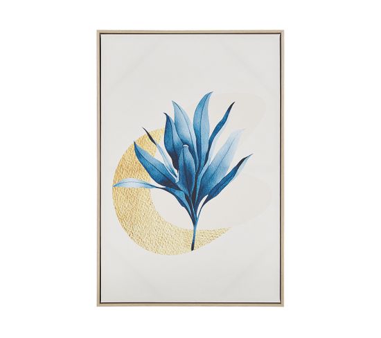 Tableau Décoratif Avec Motif De Fleur 63 X 93 Cm Beige Et Bleu Corvaro